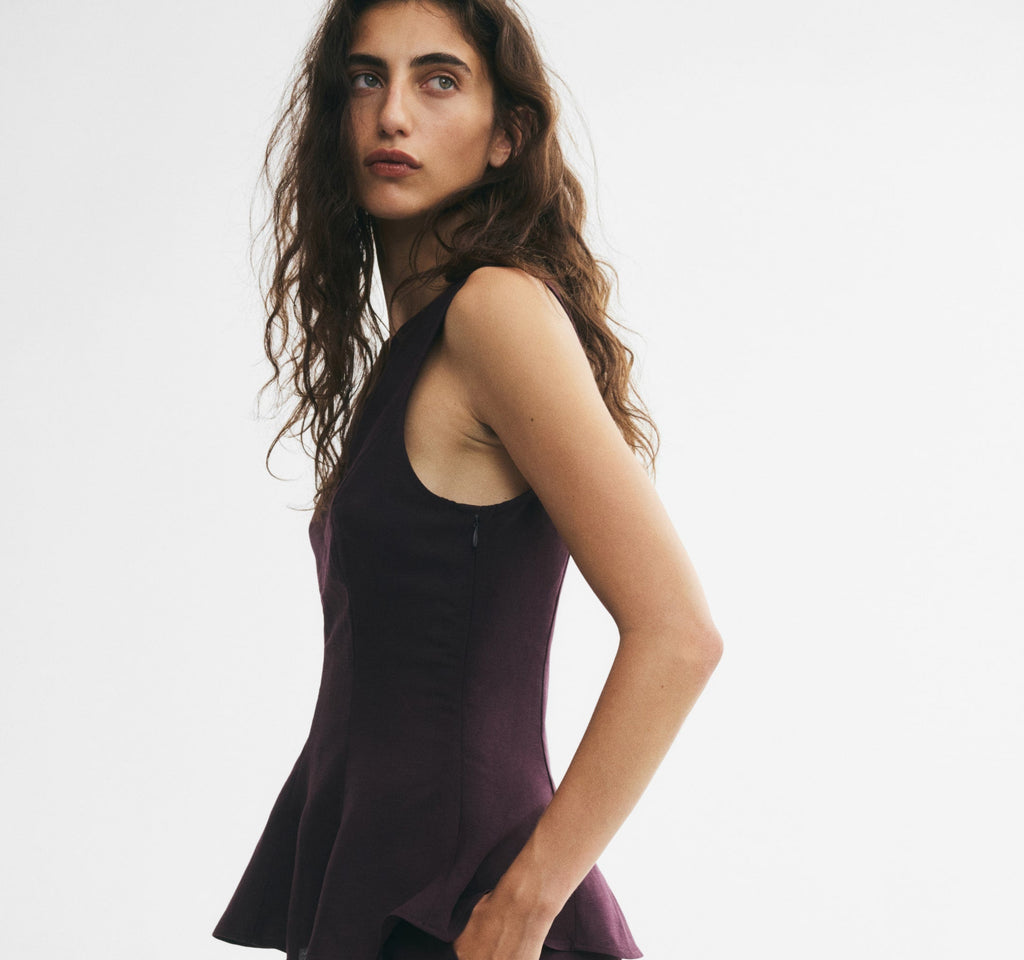 Orvesta Sleeveless linen-blend top Dark purple