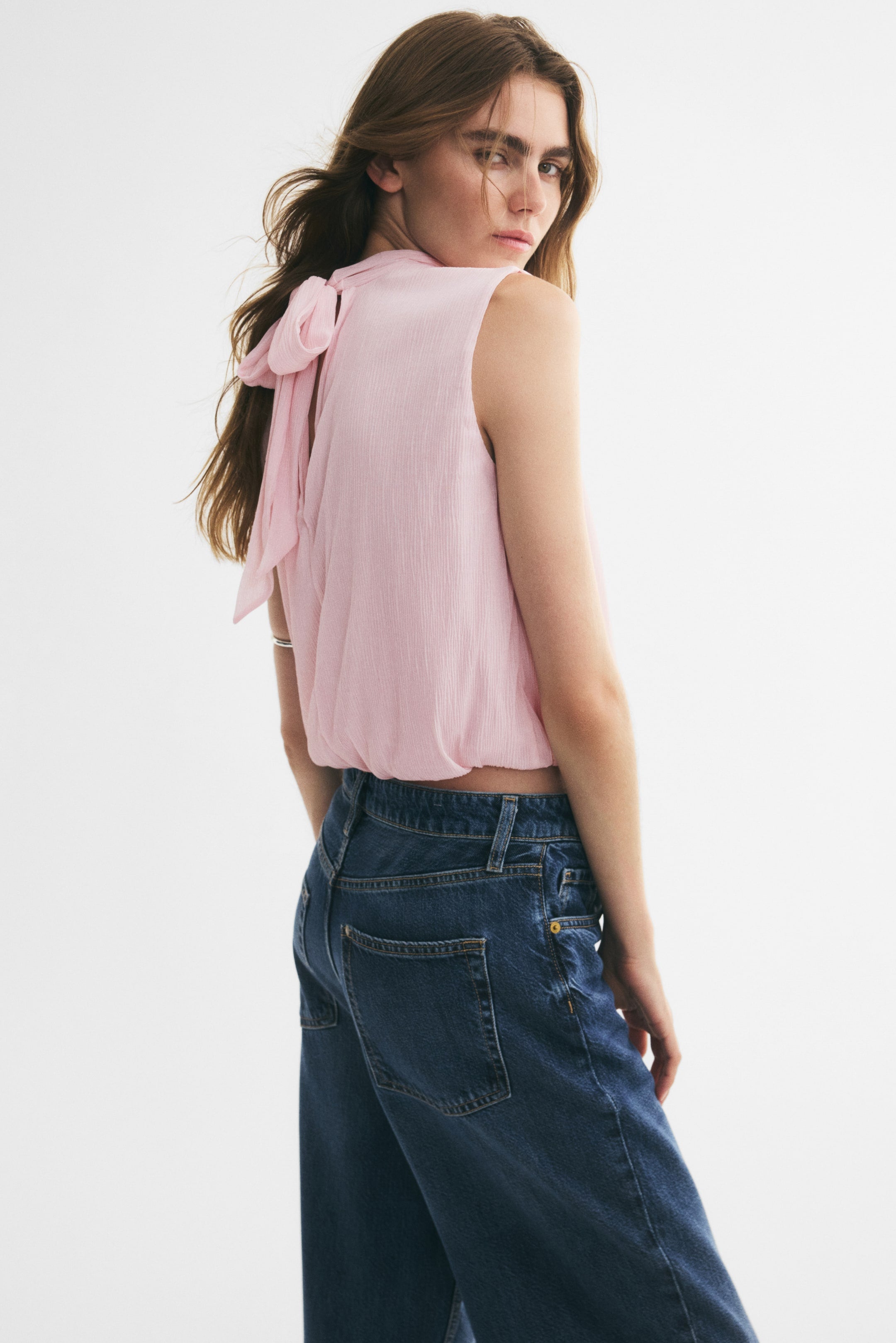 Orvesta Cropped bubble hem top Pink
